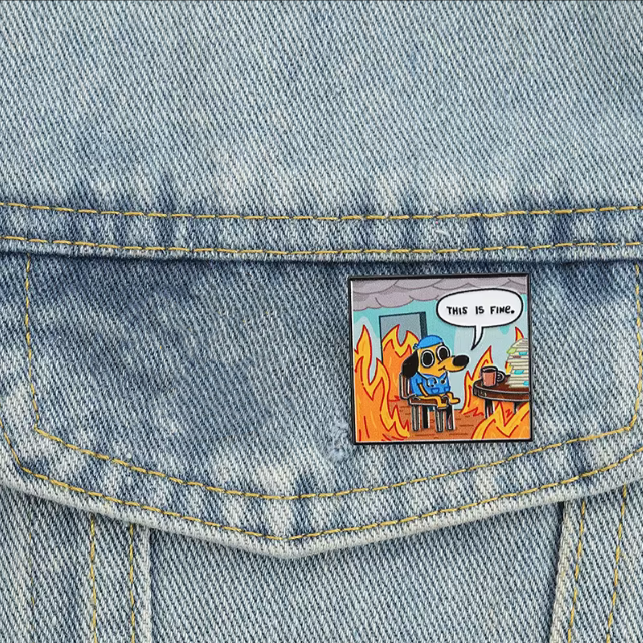 "This is fine" Dog Pin