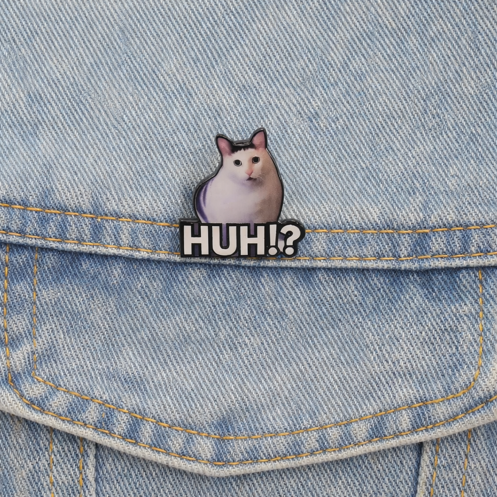 HUH!? Cat Meme Enamel Pin – Confused Cat