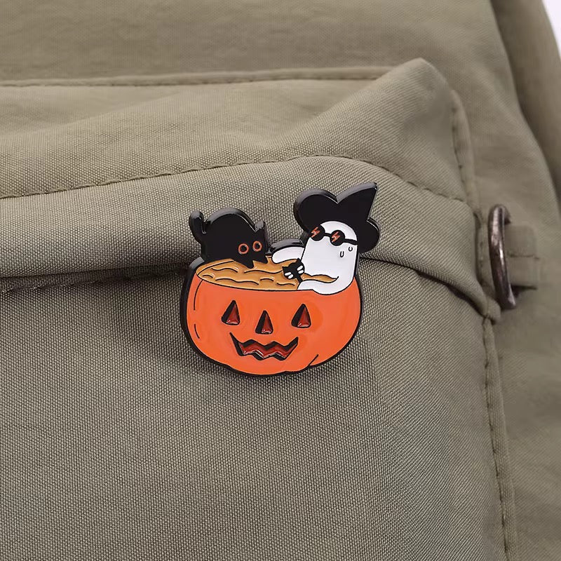 🎃 Halloween Pin Set – Kürbis, Geist & schwarze Katze 4er Set