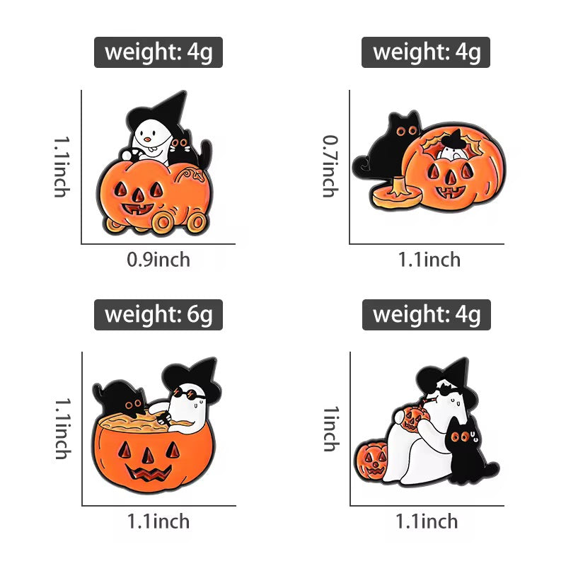 🎃 Halloween Pin Set – Kürbis, Geist & schwarze Katze 4er Set