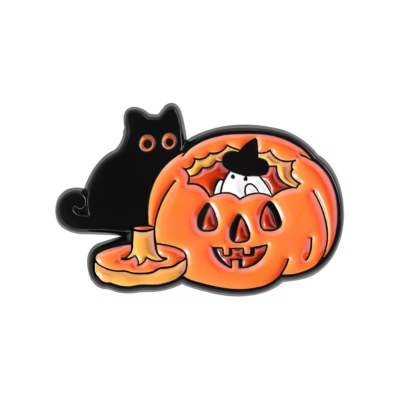 🎃 Halloween Pin Set – Kürbis, Geist & schwarze Katze 4er Set