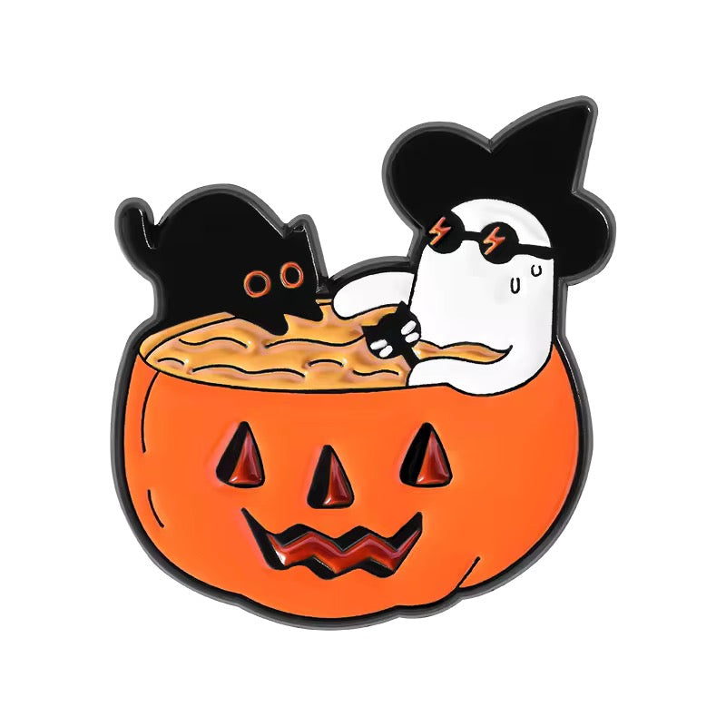 🎃 Halloween Pin Set – Kürbis, Geist & schwarze Katze 4er Set