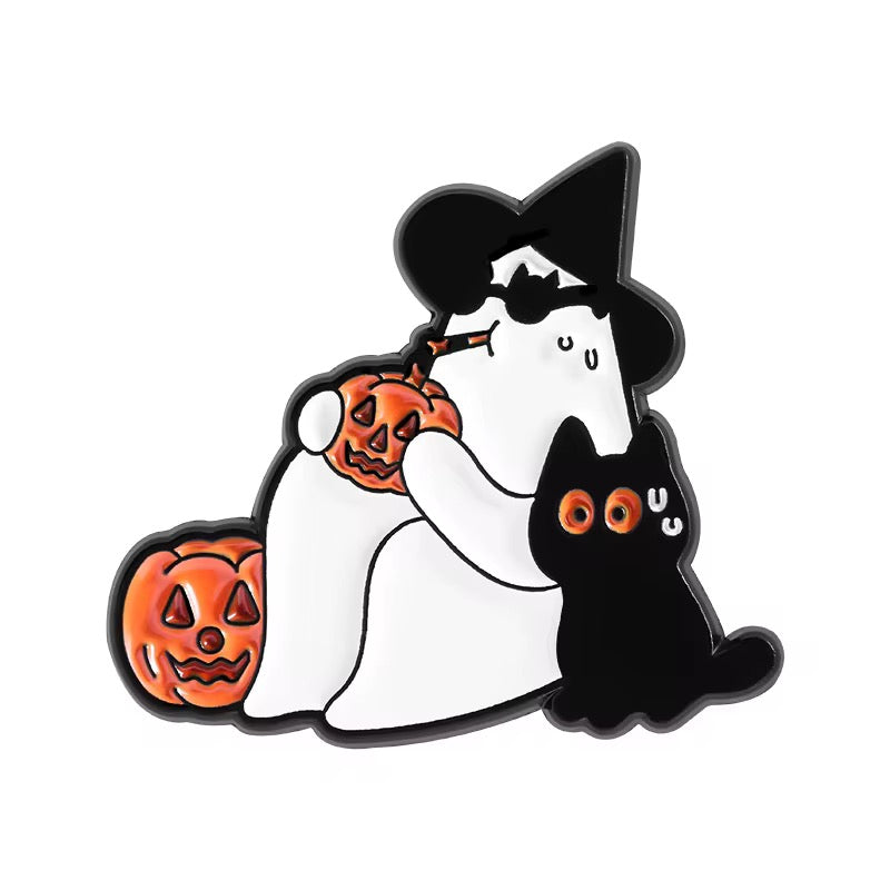🎃 Halloween Pin Set – Kürbis, Geist & schwarze Katze 4er Set