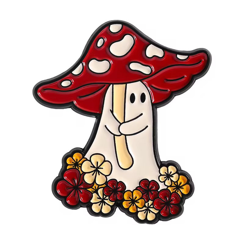 🍄 Mushroom Ghost Pin Set – 3er Pilz Emaille Pin