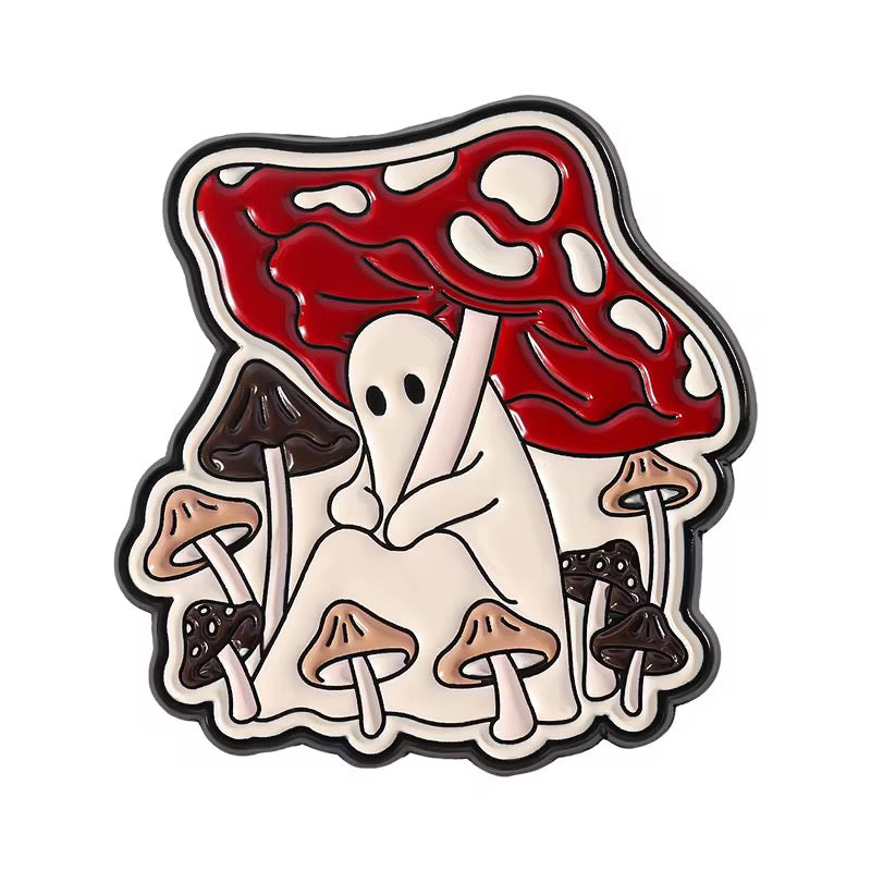 🍄 Mushroom Ghost Pin Set – 3er Pilz Emaille Pin