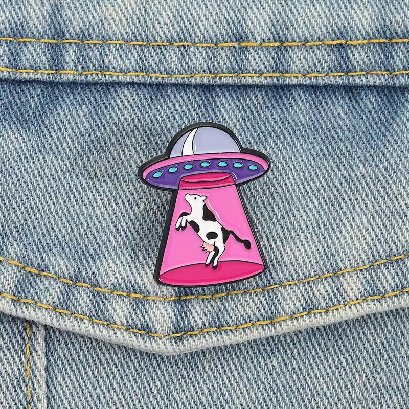 UFO Cow Abduction Enamel Pin