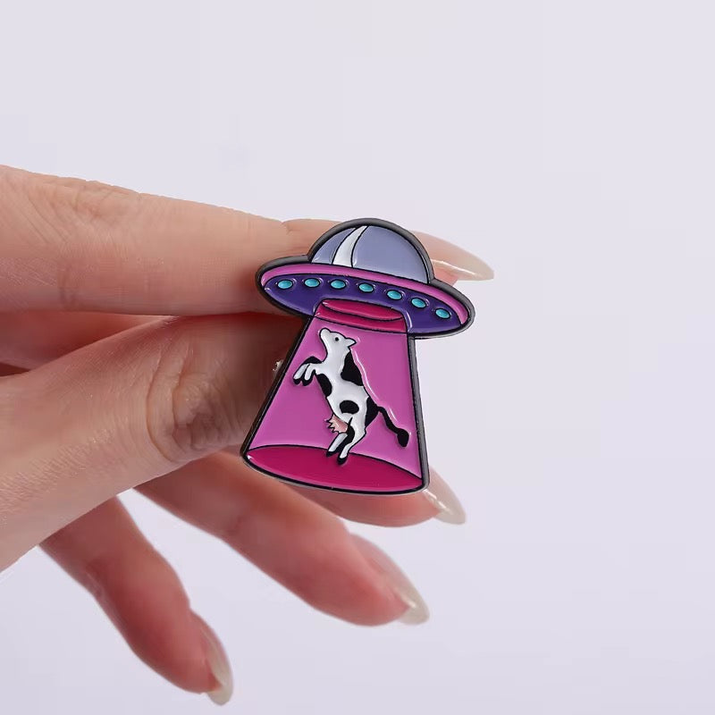 UFO Cow Abduction Enamel Pin