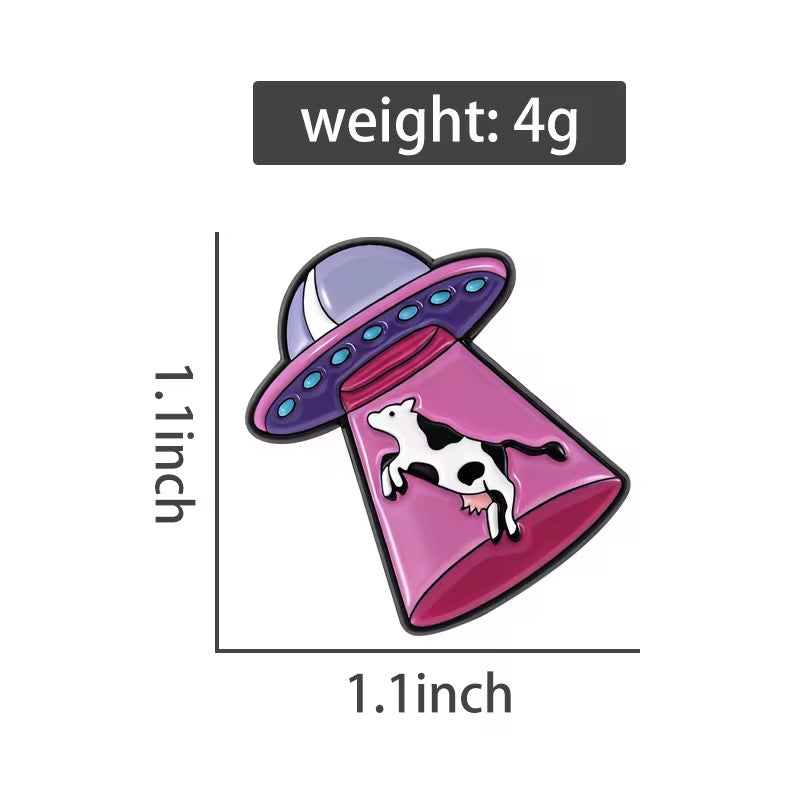 UFO Cow Abduction Enamel Pin
