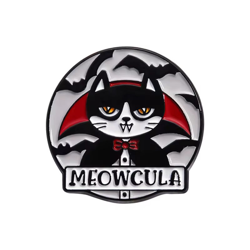 Gothic Horror Cats – Catzilla, Meowcula & Jurassic Cat Enamel Pin Set