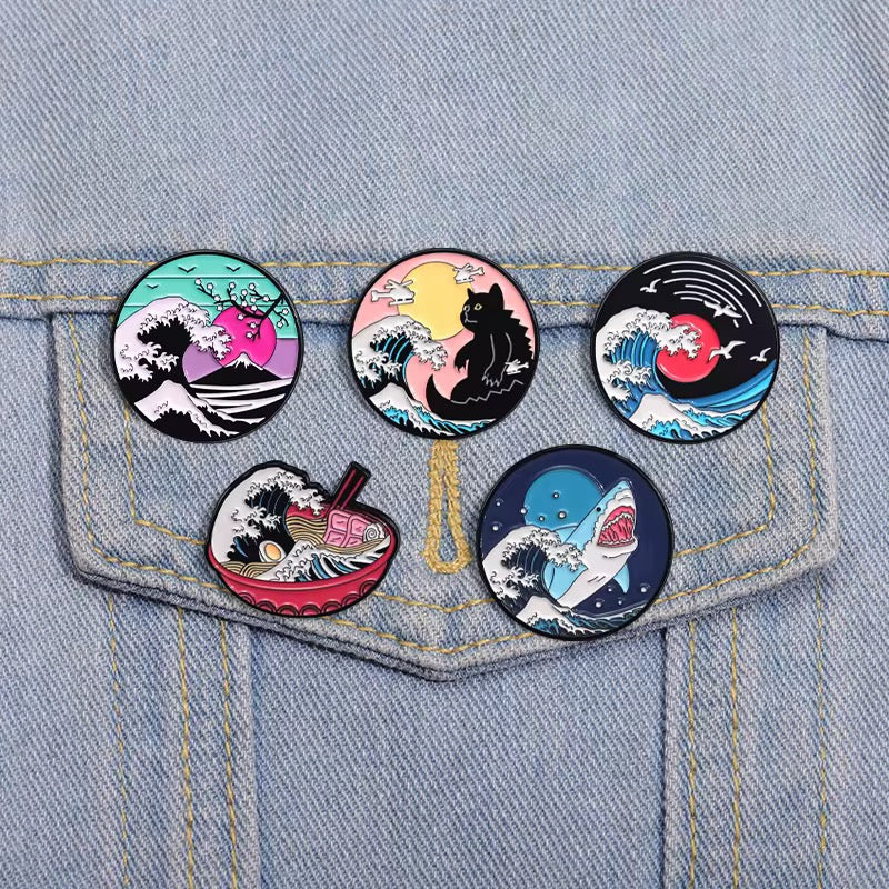 Japanische Wellen Design 5er Set Pin