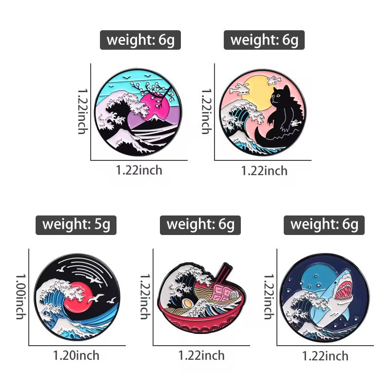 Japanische Wellen Design 5er Set Pin
