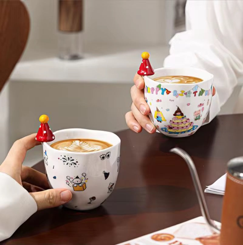 Happy Birthday Dackel 280 ml  Keramiktasse mit Partyhut