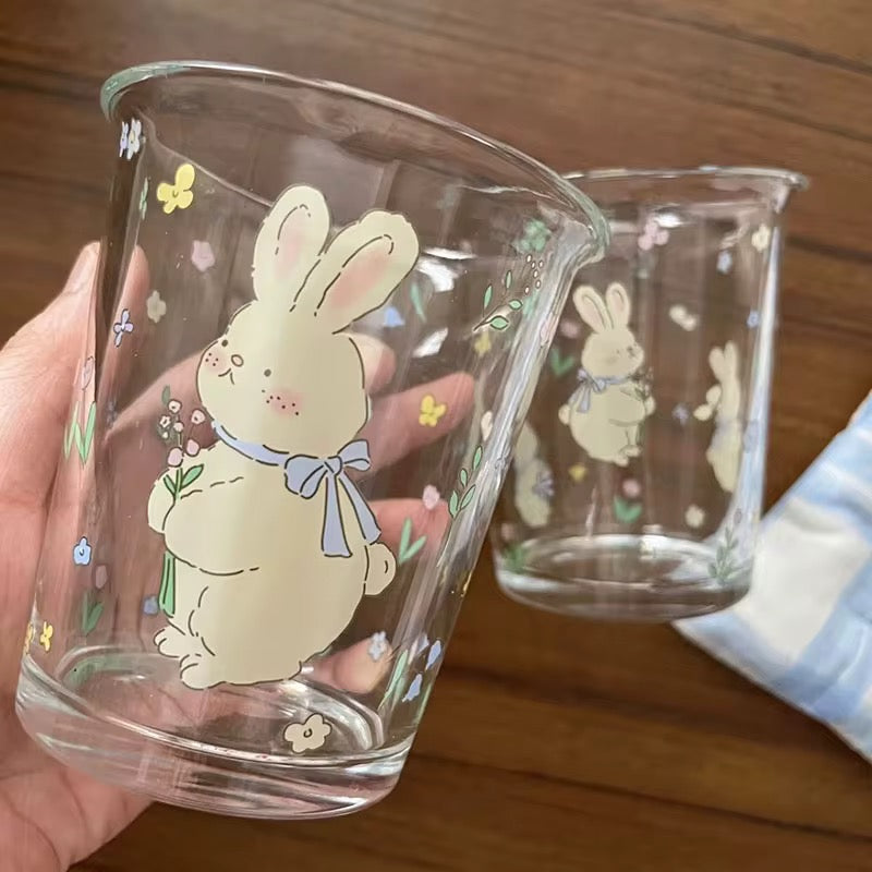 Hasen Glasbecher – 350 ml mit Blumenprint